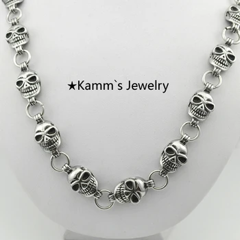

Mens Skull Necklace Punk Vintage 316L Stainless Steel Casting Free Shipping Wholesale Biker Chain Top Quality Heavy Cool KN273