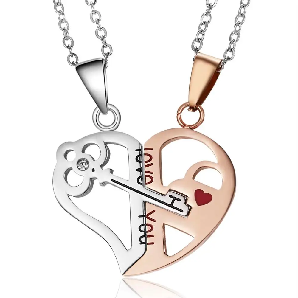 Rinhoo мужчины женщины сшивание комплект ожерелий для пар влюбленных кулон две половинки ожерелье с разбитым сердцем подарки для отца и матери день - Окраска металла: 3