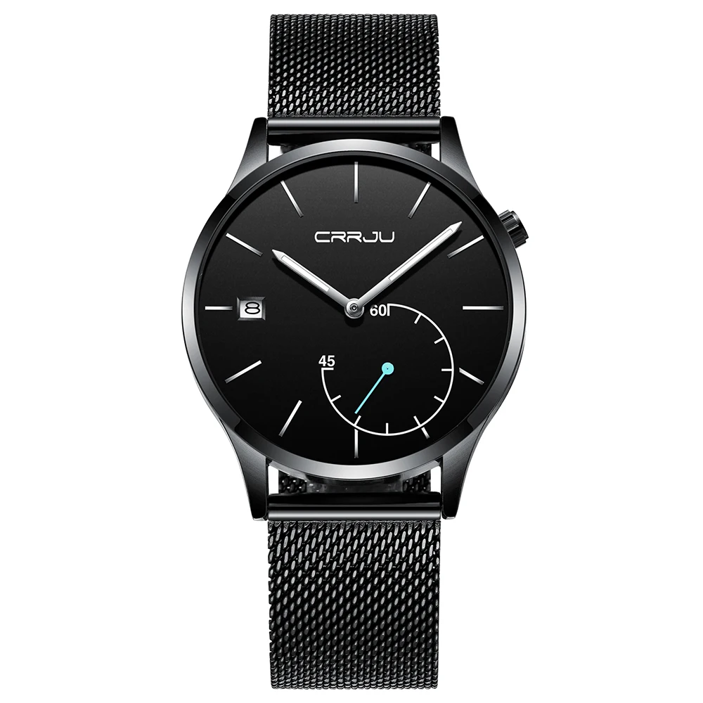 

Top Luxury Brand CRRJU 2018 New men Fashion sports quartz Watches stainless steel mesh strap ultra thin dial date Leisure clock