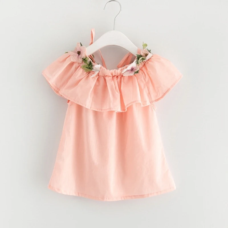 Girls Dress Denim Net Yarn Short-Sleeved Lapel Button Decoration Summer Girls Clothes Princess Party Kids Dresses For Girls