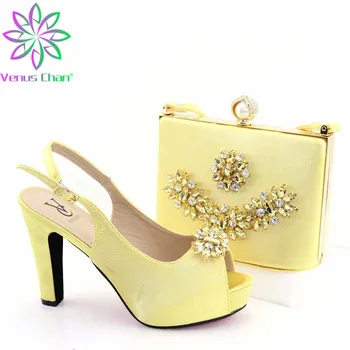 

New Arrival Gold Color Italian Shoes With Matching Bag African Women Shoes and Bags Set For Prom Party Summer Sandal Height 11cm