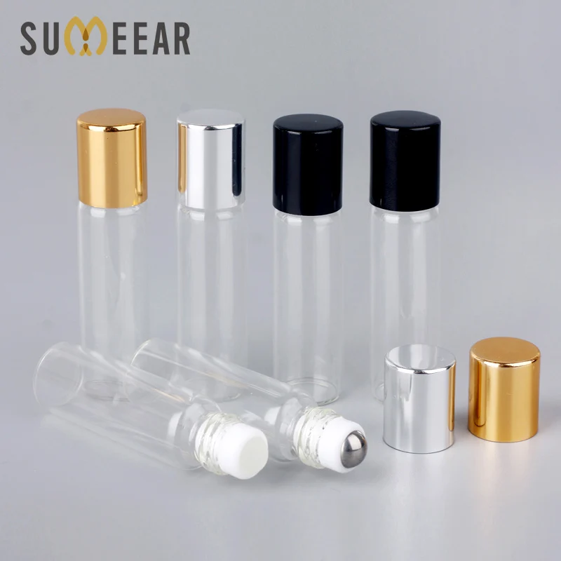 

100 Pcs/Lot Mini Glass Perfume Bottles With Roll On Empty Cosmetic Essential Oil For Travel With Glass Steel Ball Roller Bottle