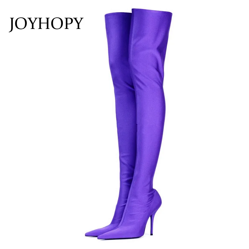 

Joyhopy Stretch Fabric Women Super High Heel Stovepipe Over The Knee Boots Fashion Solid Pointed Toe Thigh High Boots Woman 1361