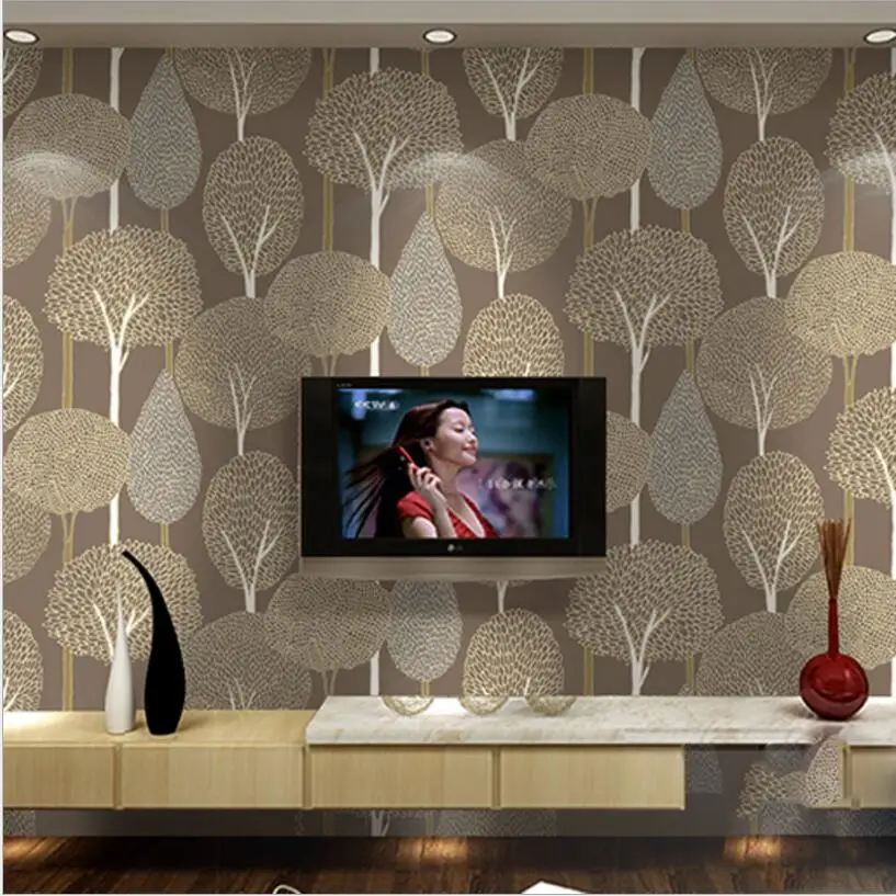 Waliicorners Modern minimalist embossed forest non-woven wallpaper 3D flocking Scandinavian hot forest bedroom video wallpaper 12 QQ20180411234409