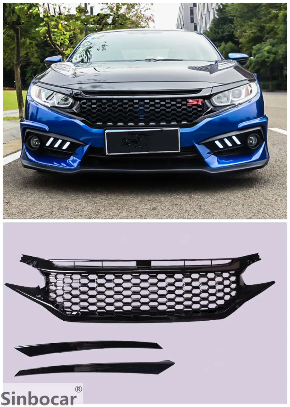 ABS пластик 3 шт JDM 3D сетка безвредная передняя решетка капота для-18 Honda Civic 10TH gen