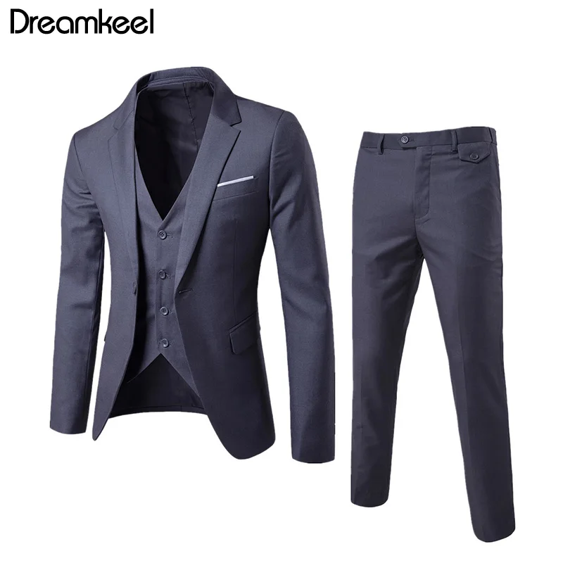 

Slim Suits Men's Business Casual Clothing 2019 Men's Fashion Groomsman Suit Blazers Jacket Pants Trousers Vest Sets 3 Piece Y