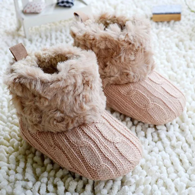 

Hot Baby Shoes Infants Crochet Knit Fleece Boots Toddler Girl Boy Wool Snow Crib Shoes Winter Booties