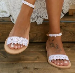 

Elegant Flat With Gladiator Sandals Women Ankle Strap Rome Sandals Fashion Paisley Solid Retro Summer Bohemian Shoes