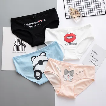 

SP&CITY Fashion Cartoon Cat Lettert Cute Underwear Animal Kawaii Seamless Panties Soft Breathable Physiological Briefs Lingerie