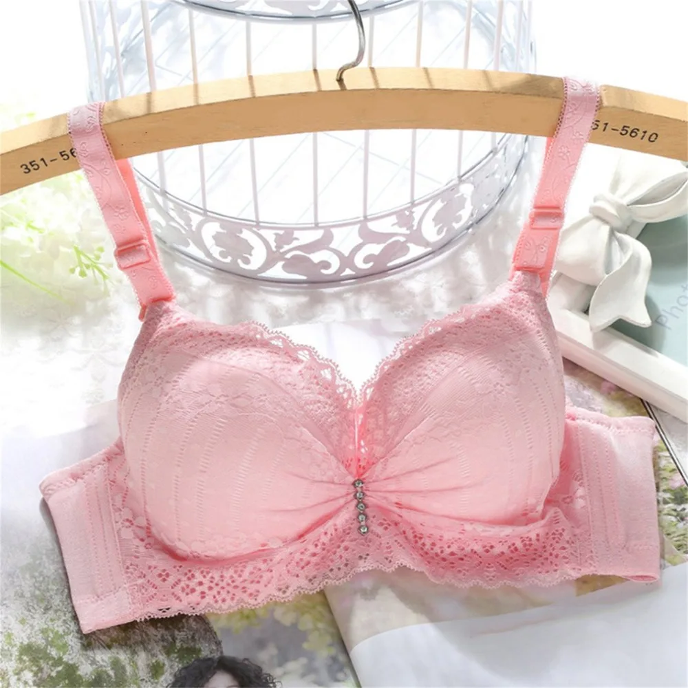 

Solid Color Teen Girls' Bra Japanese Preppy Style Upper Thin & Lower Thick Push-up Bra Lovely Lace Bra with Four-hooks Closure