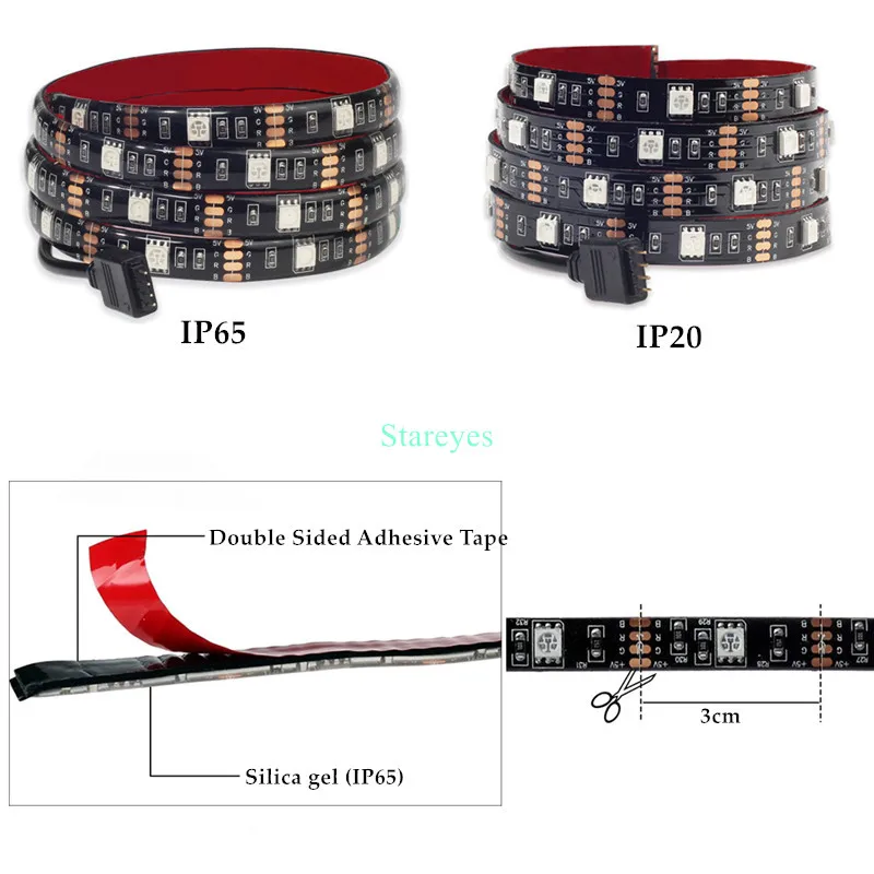 Светодиодная лента RGB SMD 5050 DC5V 30 светодиодов/м гибкая Водонепроницаемая IP20 IP65 1 м 2 3