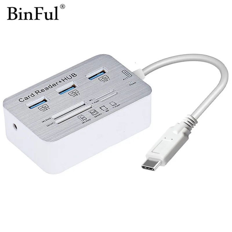 

BinFul 7 In 1 USB 3.0 Ports Type C HUB Card Reader Adapter Phone Charging USB Hub For Macbook Laptop SD/TF/M2/MS Interface