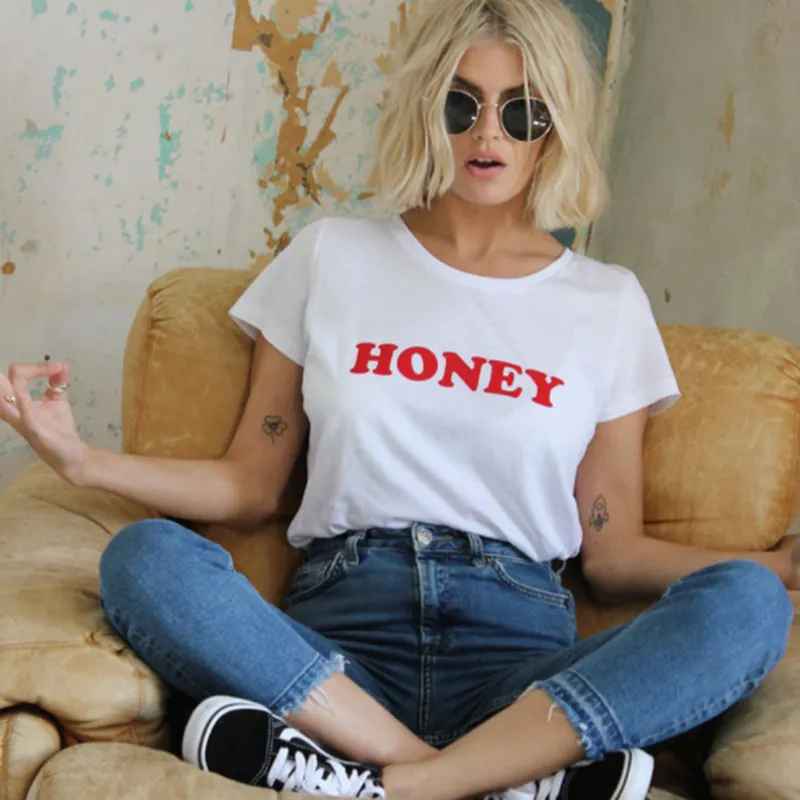 

2018 HONEY Letter Print Summer Spring T-Shirt Women Tops T Shirt Female Harajuku Short Sleeve O-neck Punk Tshirts