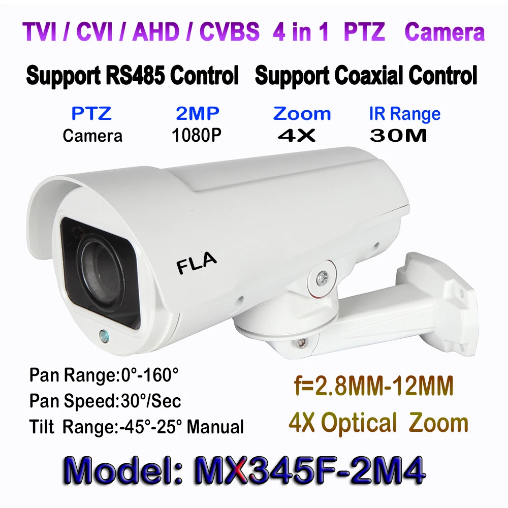 

1080P TVI CVI AHD Switch PTZ Camera Outdoor 4X 10X Optical Zoom 2.8-12MM 5.1-51mm Lens Pan/Tilt IR 30M 2MP Bullet CCTV Camera