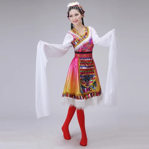 Тибетский танцевальный костюм Детский Взрослый Тибетский рукав Тибетский монгольский Национальный костюм женский - Цвет: 2