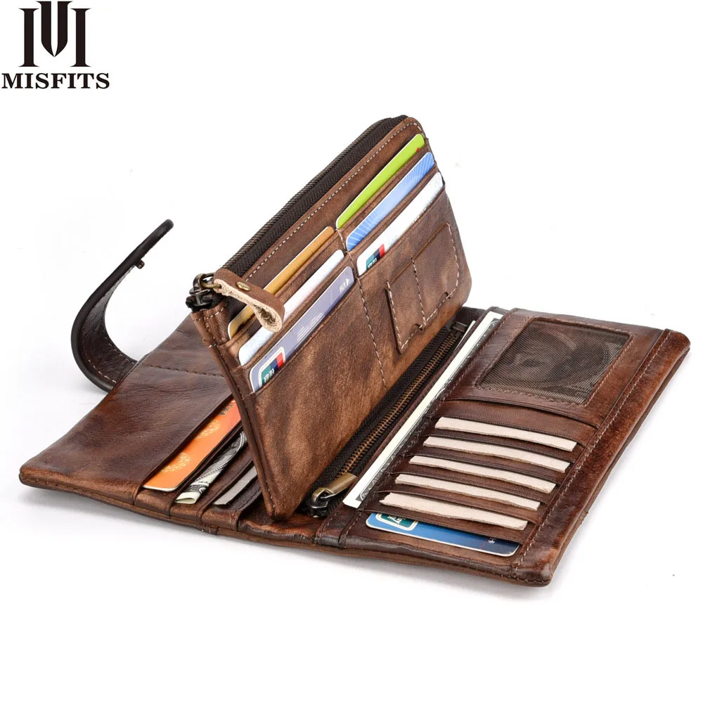 

Luxury Crazy Horse Genuine Leather Men Wallets Vintage Hand Made Credit Card Wallet Business Card Holder Cowhide Leather Wallet