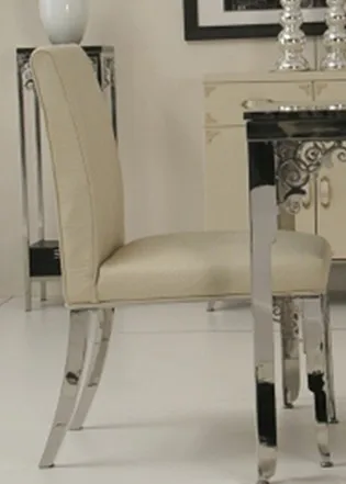 stainless steel Dinning table with dining room set with 6 chairs, leather top table moderns, wine dining side cabinet/ leather