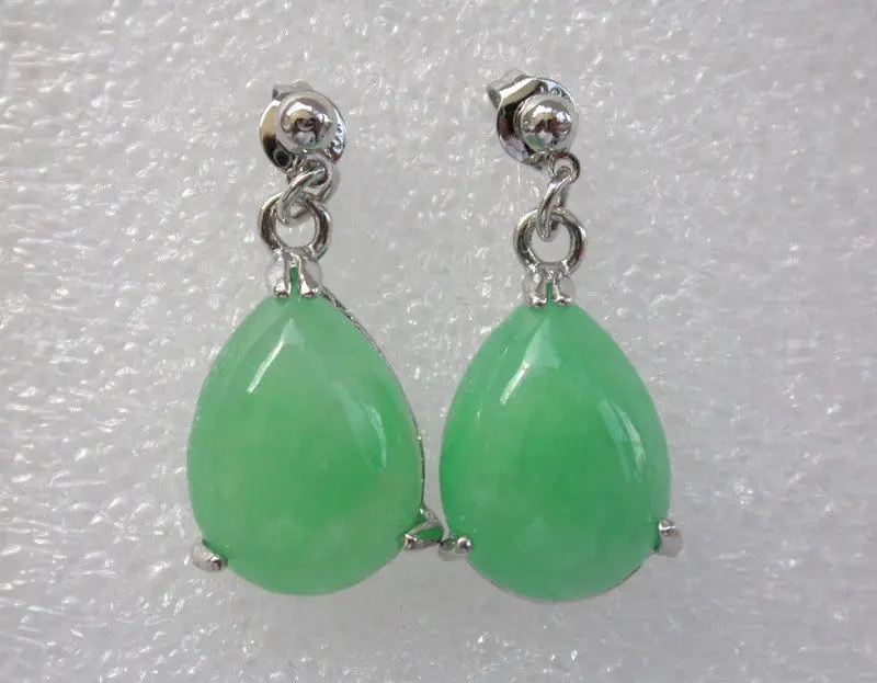 

CLASSIC natural green jade drip dangle earrings 18K GP style Fine jewe Noble Natural jade FREE SHIPPING