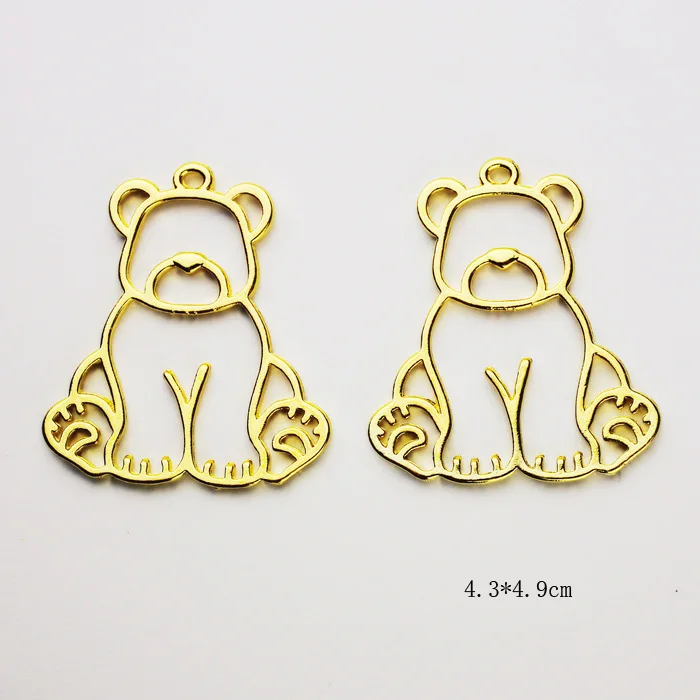 5 шт./партия, металлическая оправа в форме кота медведя кролика, УФ эпоксидная смола подвеска, Золотая оправа для драгоценных камней
