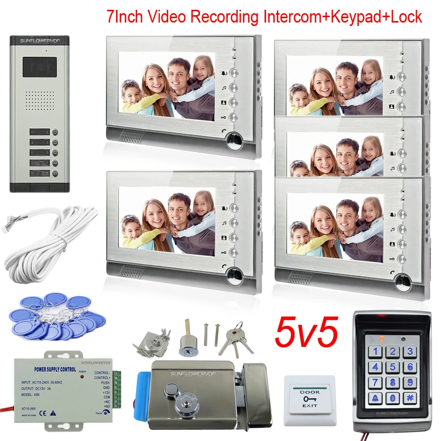 Memory 5 Units 5 Key intercom Electronic Door Phone With Camera Home Intercom Access Control Keypad Rfid Password Door Bell Kit