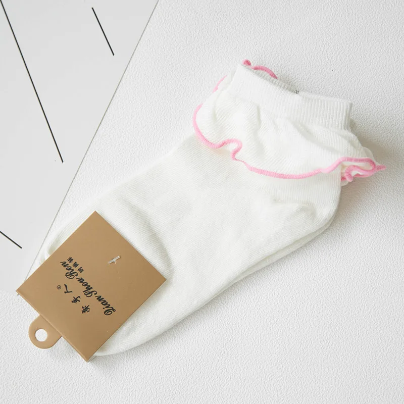 Весна и новые летние грибок Для женщин для принцессы, кружевное, с оборкой в стиле ретро с простроченными ушками носок японский хлопковые короткие носки до щиколотки, Meias - Цвет: Sock White and pink