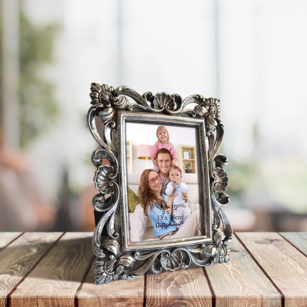 Giftgarden 5x7 Серебряная Рамка для картин классические фоторамки, винтажная рама для картины украшение стола Подарок на годовщину для пар