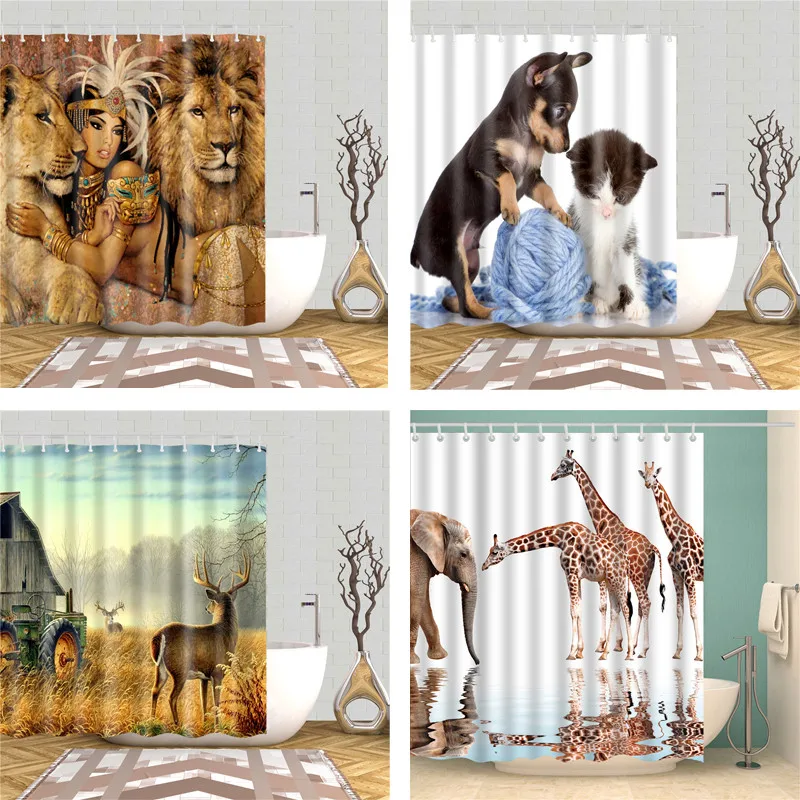 3D printed animals style shower curtains polyester fabric waterproof
