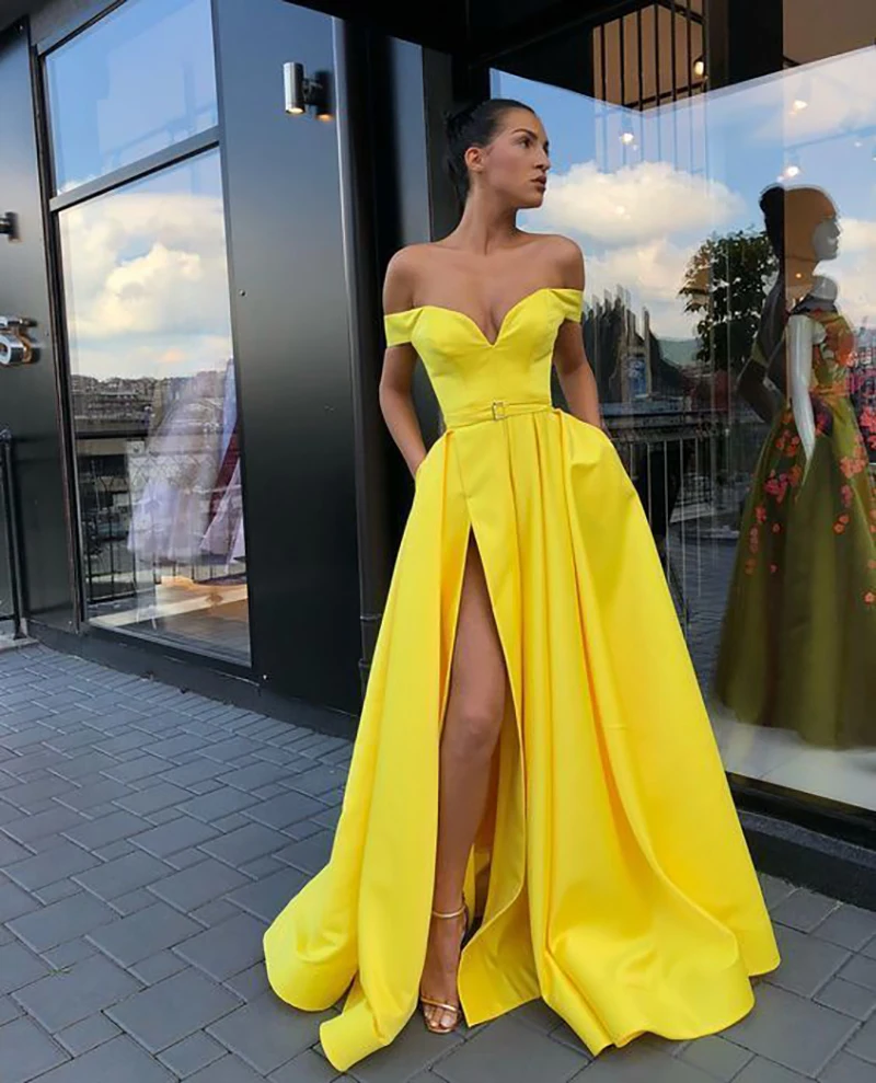 

Verngo Satin Yellow Evening Dresses Vintage Formal Dress Long Evening Gown Vestidos Longos