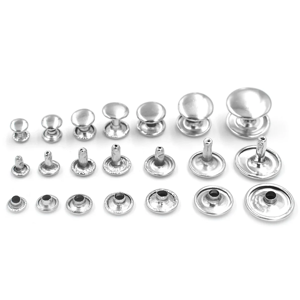 100 Sets 5/ 6/ 7/ 8/ 9/ 10/ 12/ 15 mm Metal Rivets Buttons Snaps Double-sided Rivets Luggage Nails Buckle Silver 5