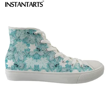 

INSTANTARTS Flats Shoes Women's High Top Canvas Shoes Female Casual Shoes Maple Leaves 3D Printed Flats Spring Lace Up Sneakers
