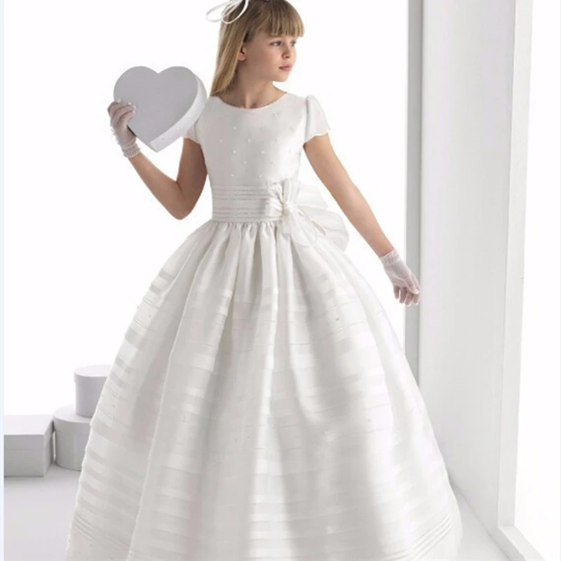 Girls Satin Holy Communion Dress Flower Girls Dress White Ivory Girls Satin Holy Communion Dress Flower Girls Dress White Ivory