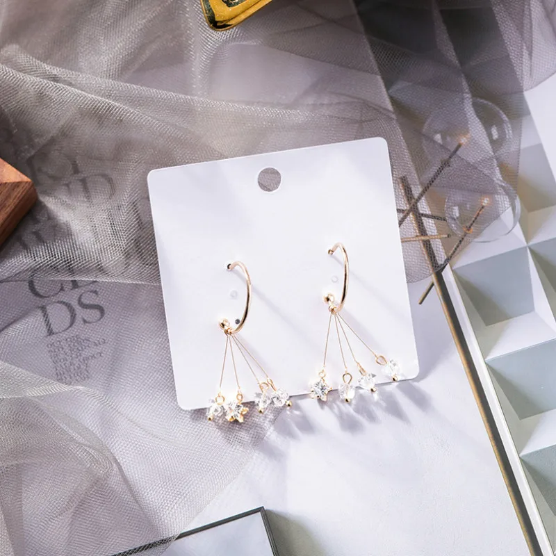 

2019 Korean Pentagon Crystal Ring Earrings Temperament Simple Tassels Long Earrings Personality Women's Earrings