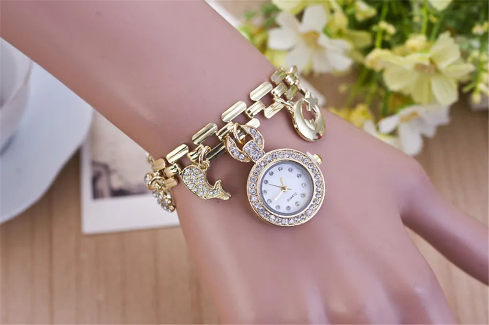 New Hot Fish Lock Key Heart Pendant Charm Bracelet Women Steel Band