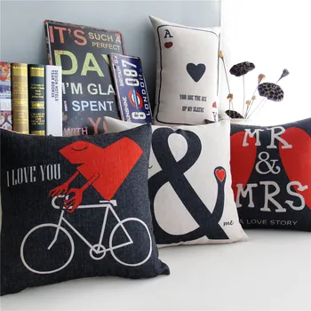 

Nordic Simple Red Heart Mr Mrs Pillow Cushion Cover Home Decorative Pillow Lover Linen Pillow Case Sofa Chair Waist Pillow