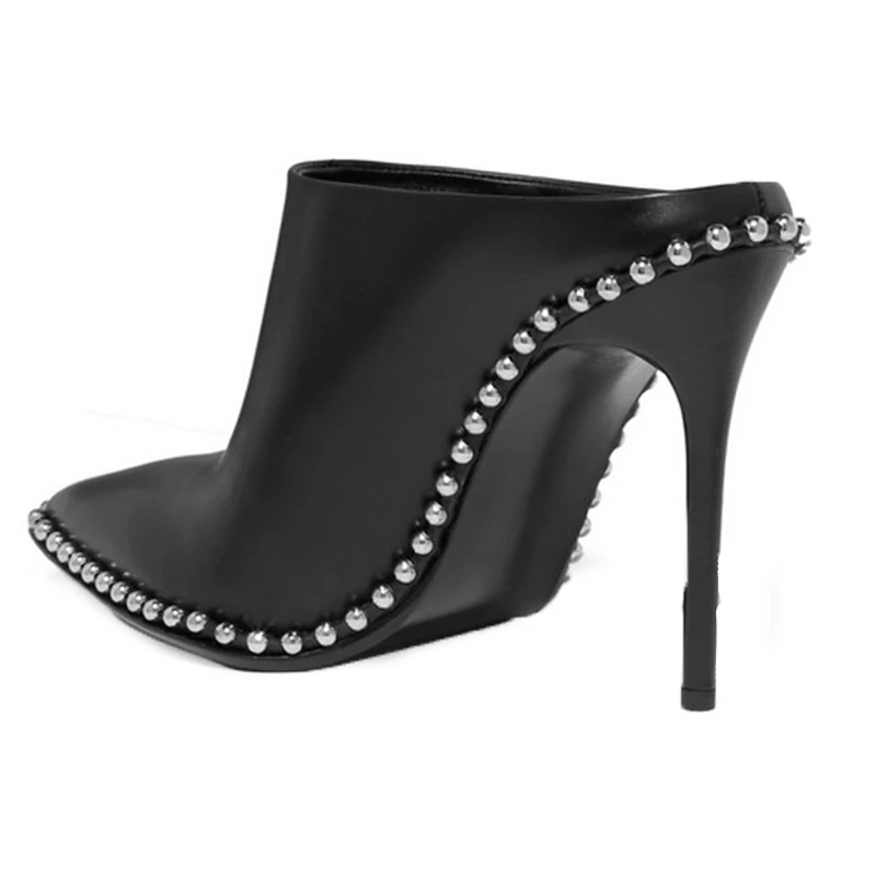 Knsvvli/ стиль; пикантная обувь на высоком каблуке; женские тапочки со стразами с острым носком; цвет черный, белый; женские туфли без пяток на высоких каблуках 7 см и 9 см