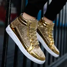 Мужская обувь, кроссовки на плоской подошве, большие размеры 39-45, мужская обувь, черные, золотые высокие кроссовки для мужчин, хип-хоп обувь, deportivas