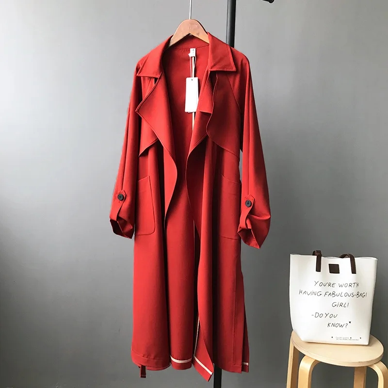 rouge Armée Manteau Vert Lâche Tranchée Le Femmes Tournent Beige Beige 2018 Casaco Long Haute Automne army Bas Qualité Green Vers Feminino wXqRvg