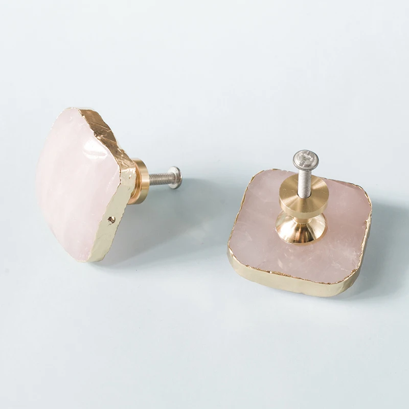 Pink Natural Crystal Brass Knobs Wine Cabinet Knob Dresser