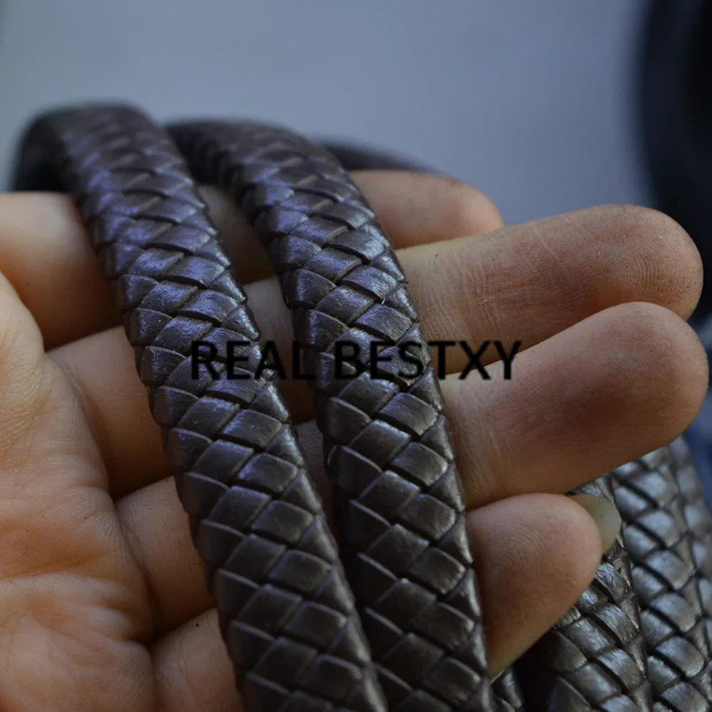 

REAL BESTXY 5m/lot 12*6mm brown Braid Leather Flat Cord genuine leather Necklace Bracelet Making Rope For DIY Fashion Jewelry