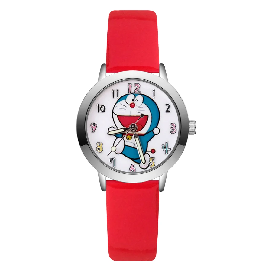 Модные милые Doraemon стиль детские часы дети студент обувь для девочек кварцевые кожаные Наручные часы JA67 - Цвет: Red