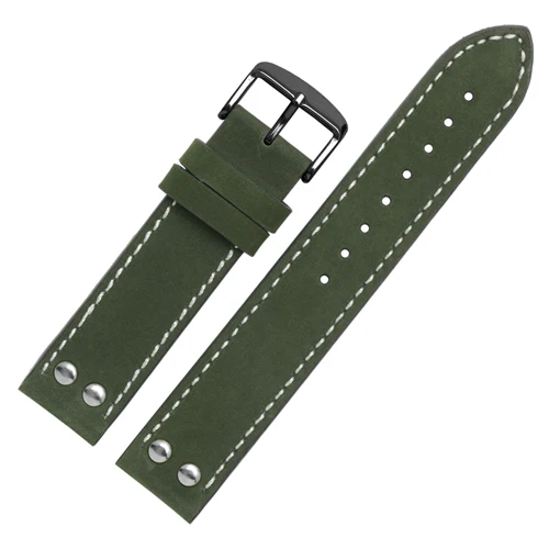20 мм 22 мм ремешок из натуральной кожи для часов зеленый хаки кожаный браслет сменный ремешок для гамилтона - Цвет ремешка: Green white A
