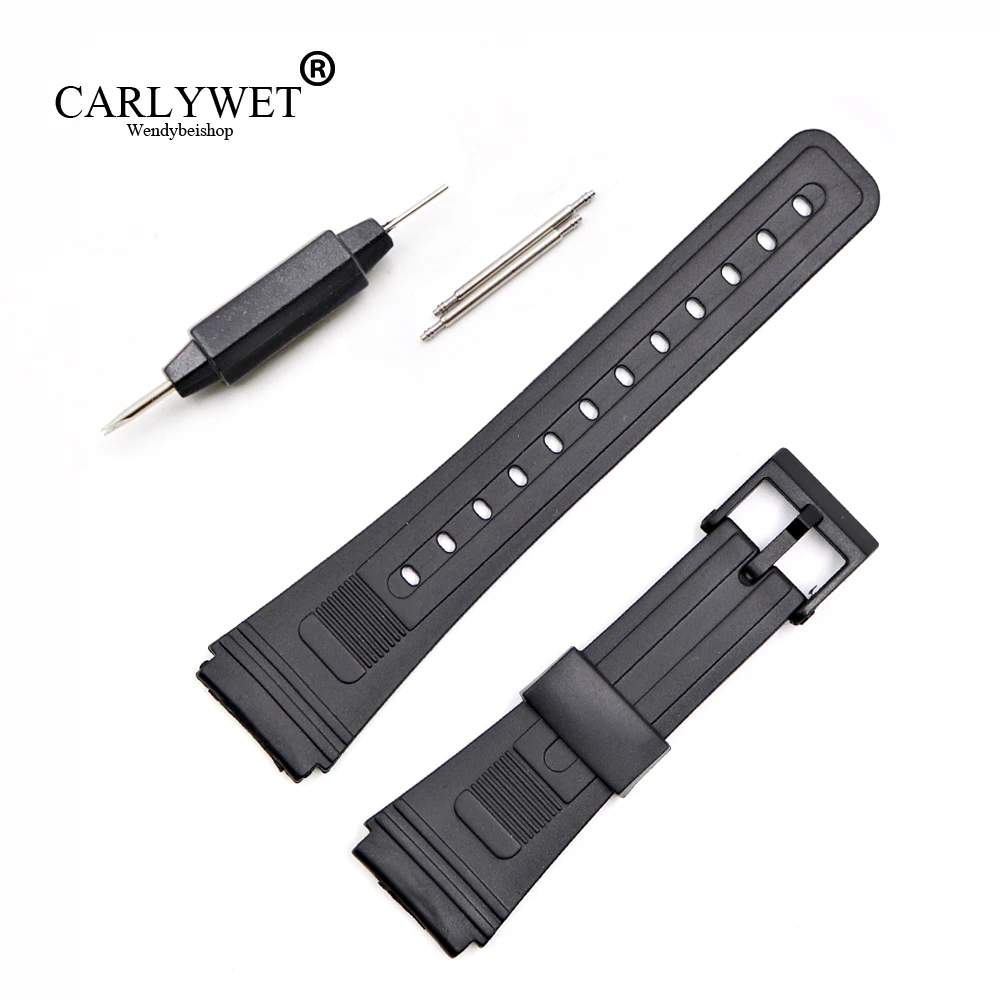 

CARLYWET 20mm Men Lady Black Replacement Silicone Rubber Straight End watch band Strap Loop With Black Plastic Pin Buckle