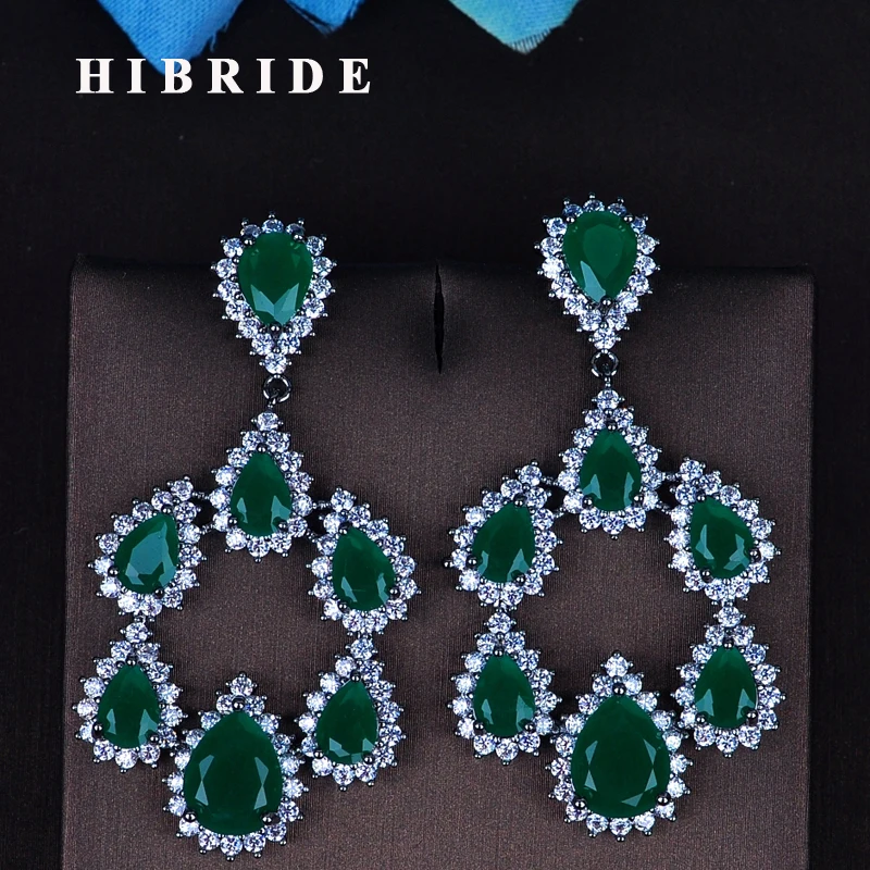 Элегантные сверкающие серьги HIBRIDE с зеленым Цирконом в форме капли воды для
