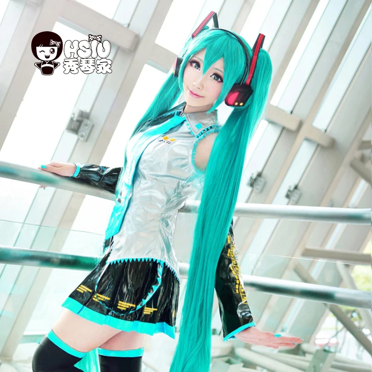 Tanie HSIU wysokiej jakości VOCALOID peruka do cosplay hatsune miku kostium grać peruki impreza z okazji halloween Anime gra włosy 150cm akwamaryn peruka