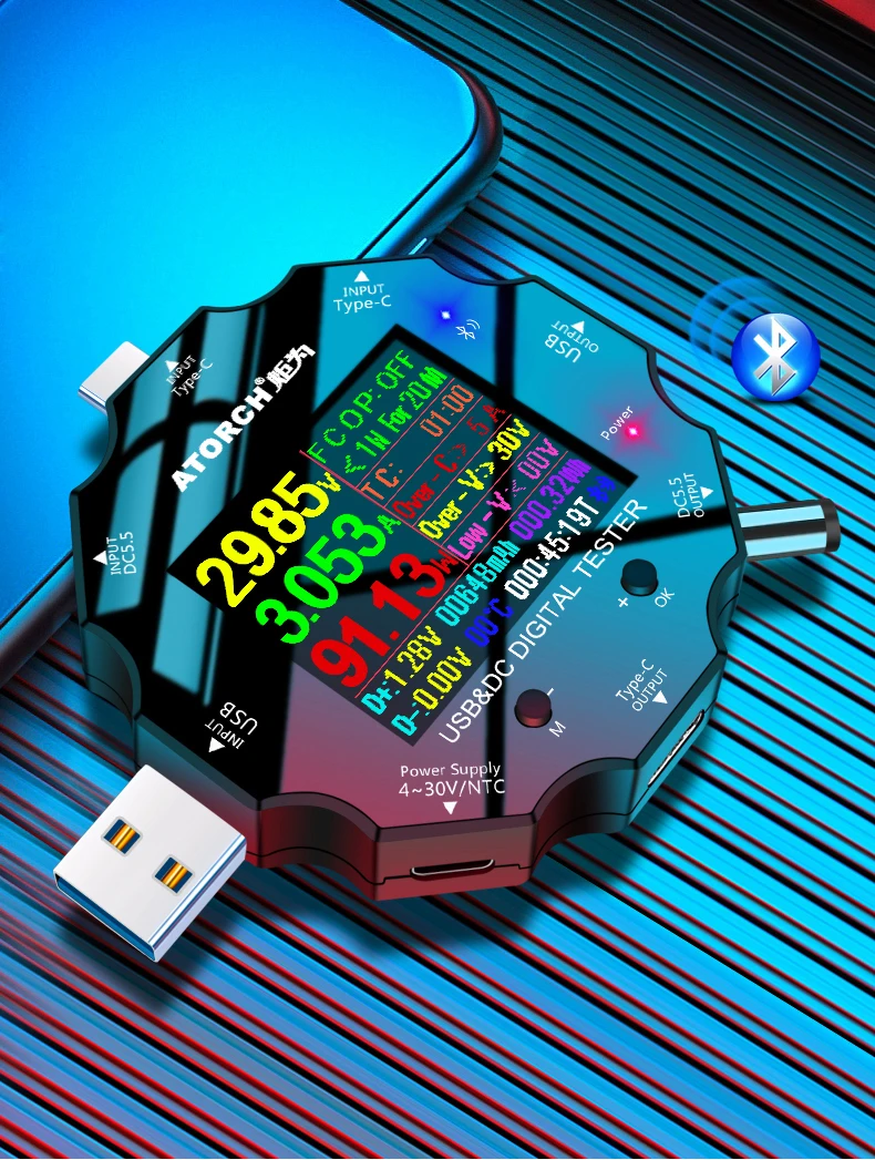 DC5.5/Тип-C/USB3.0 тестер 6-Bit Высокая точность цифровой pd3.0 Вольтметр Амперметр Дисплей для измерения мощности для е-тестовая прикладная программа