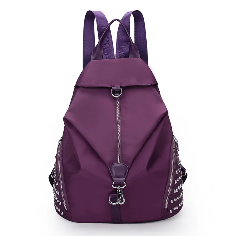 Fashion Casual Waterproof Nylon Women Rivet Backpacks For Teenage Girls Vintage Rucksack School Mochila Leisure Bag