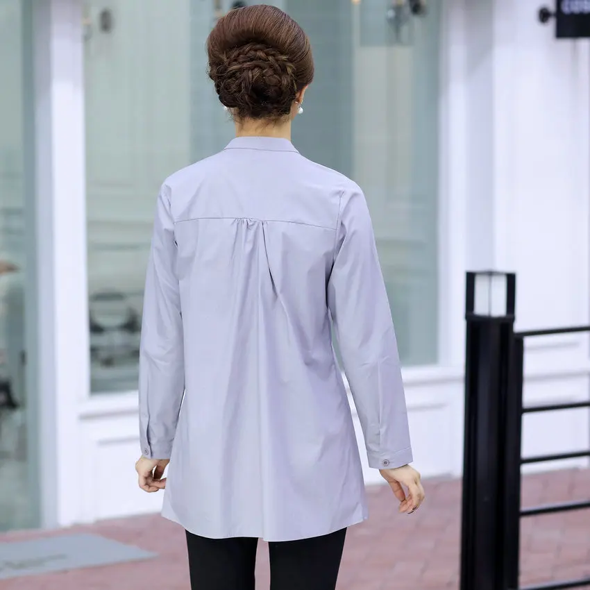 Women Plaid Stitchwork Tunic Gray Black Peplum Blouse Woman Casual Cotton Tops Plus Size Shirt Lady Embroidery Peasant Blouse XL Blouses