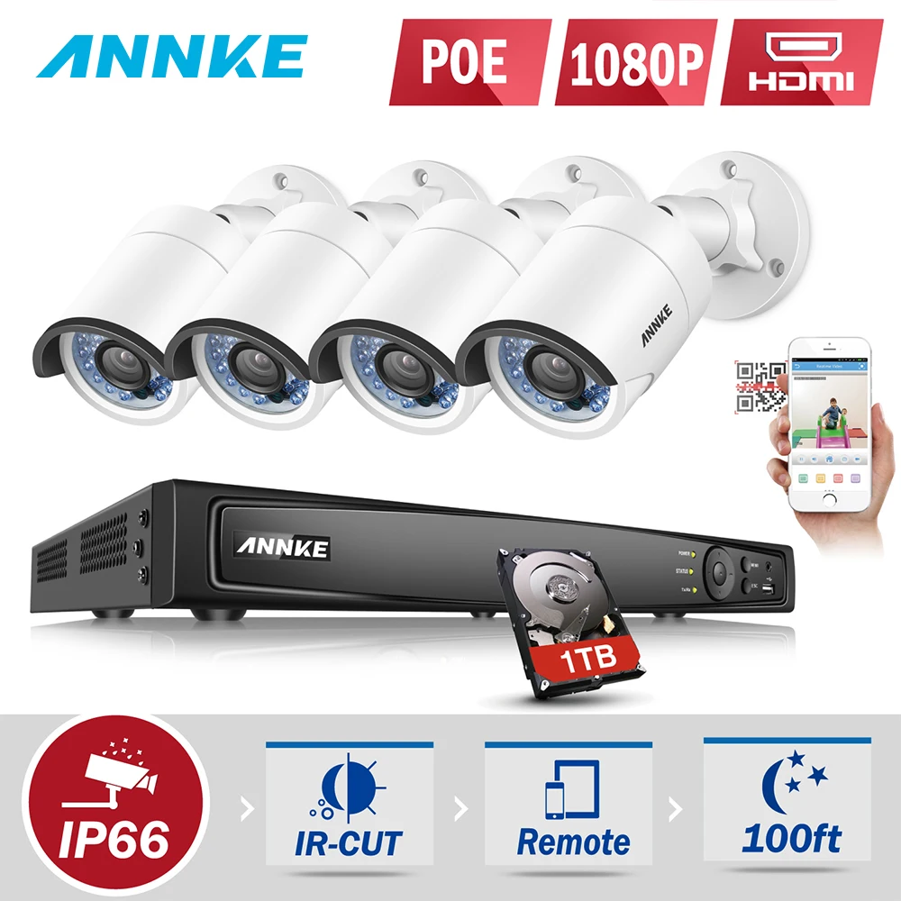 ANNKE 2MP видеонаблюдение POE Системы 8CH 6MP безопасность NVR с 4 шт. 2.0MP IP Открытый