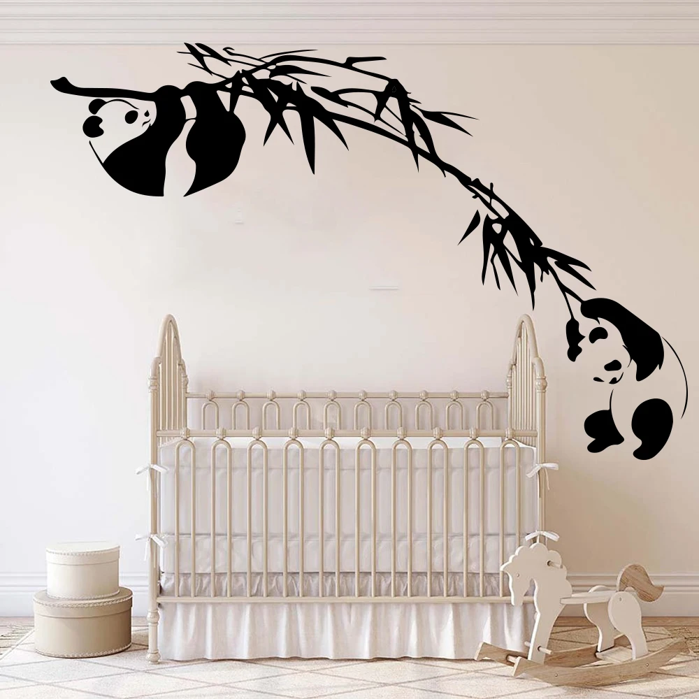 Panda  Bamboo Tree Branch Wall Decals Kids Room Baby Nursery Asian Animal Forest Jungle Panda Wall Stickers Bedroom roommates  (3)