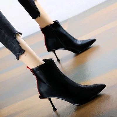 

British wind Martin boots women's boots 2018 autumn new short boots stiletto pointed high heels winter women's shoes